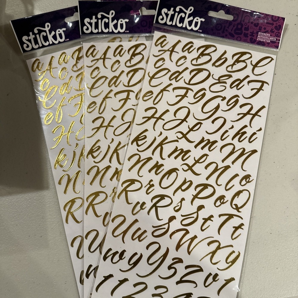 Sticko Alphabet Stickers-Brush Stroke Gold - 3 Pack